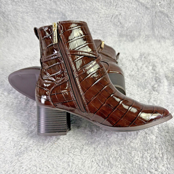 Anne Klein Makanda Ankle Boots Brown Croc Women's Size 8.5 Strappy Booties iFlex - Picture 4 of 11